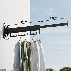 Tendedero de Pared Plegable Extensible SWAWIS <span class=keywords><strong>Tendor</strong></span> Linen Rancher con 18 Ganchos para Balcón, Baño, Hotel, Color Blanco - Product Image 2