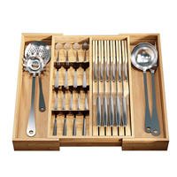 Plateau à couverts classique en bambou avec porte-couteaux pour vaisselle et ustensiles, organisateur de tiroir de cuisine extensible à un seul niveau