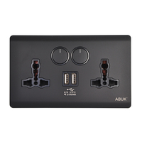 ABUK Interrupteurs et prises électriques muraux modernes 1/2/3/4 gangs 86 EU UK 220V 20A 40A à bouton rond avec néon tactile et 2 ports USB Type-C