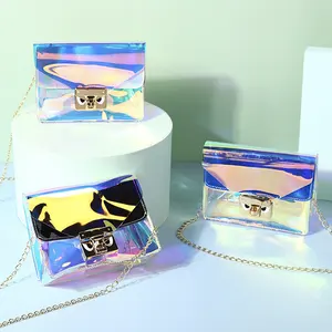 2020时尚趋势透明PVC激光猫眼果冻斜挎包设计师果冻钱包和手袋