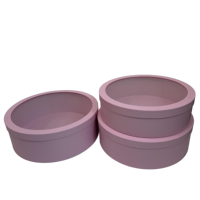 Einfarbiges Rundes Karton-Schachtel-Set (3 Stück) mit Transparentem PVC-Deckel – Große Blumenbox, Großer Runder Geschenke-Eimer