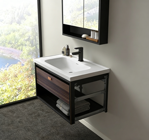 Juego de Muebles de Baño Color Chocolate de Alto Brillo, Espejo Inteligente Montado en la Pared, Unidad de Almacenamiento - Product Image 2