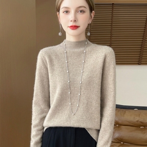 Suéter de Lana 100% Pura para <span class=keywords><strong>Mujer</strong></span>, Estilo Coreano, Invierno, Casual, <span class=keywords><strong>Cuello</strong></span> Medio <span class=keywords><strong>Alto</strong></span>, Un Solo Botón, Cálido y Suave - Product Image 1