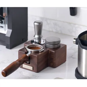 Wooden Coffee Espresso Accessories Walnut Wood Coffee Holder Portafilter Tamper Mat Tamper Station Portafilter Stand 51mm