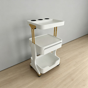 Modern White 3 Tier Salon Trolley Cart With Drawer And <b>Wheels</b> Minimalist Design <b>Plastic</b> Material - Product Image 6