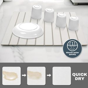 Alfombrilla de secado de platos de piedra grande para mostrador de cocina, alfombrillas de secado de platos plegables superabsorbentes de secado rápido, alfombrillas de tierra de diatomeas - Product Image 2