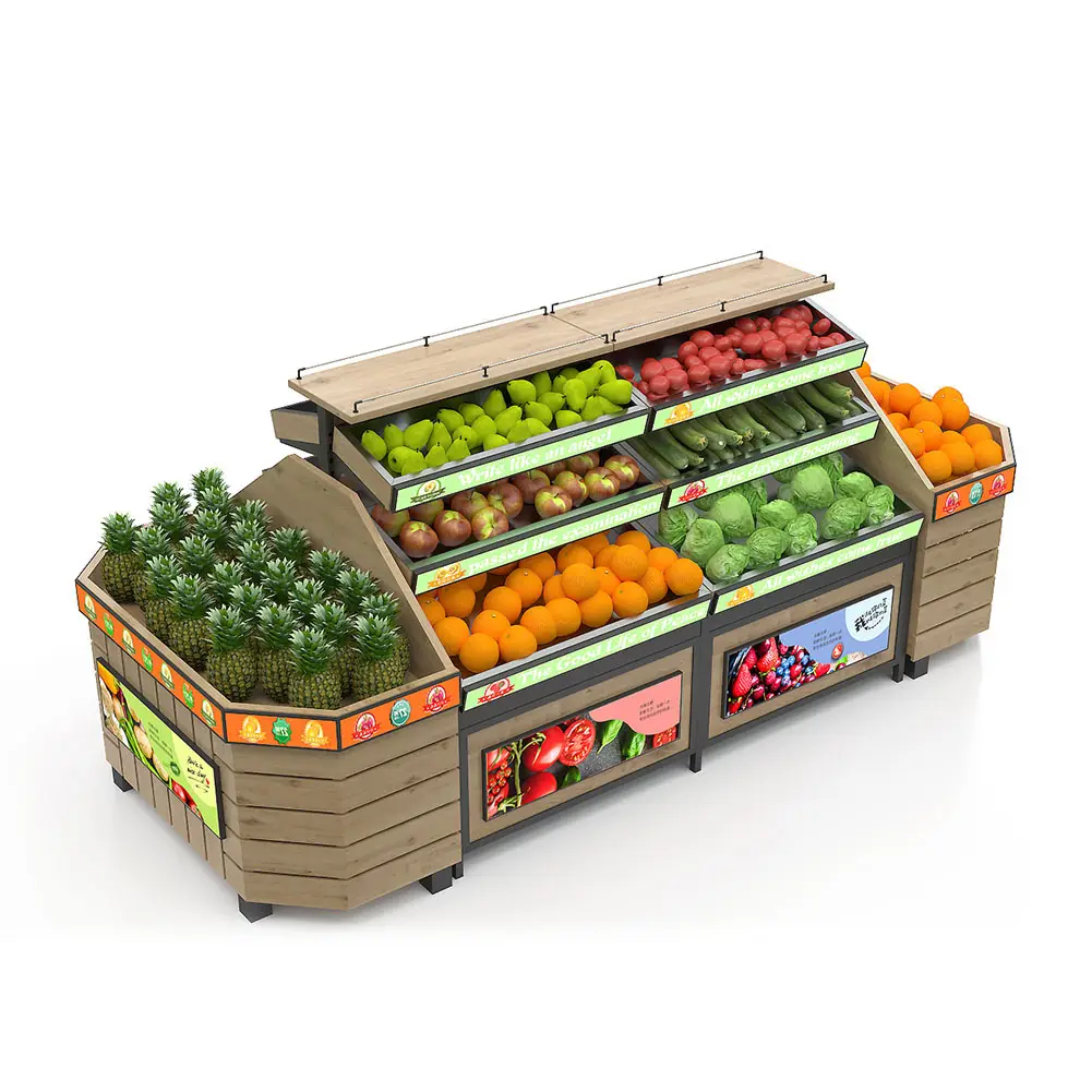 Hoge Prestaties Houten Luxe Promotionele Opslag Display Groente Fruit Rack