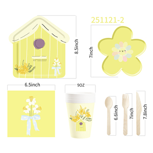 DAMAI Flower Party Supplies for Daisy Party Tableware Set Yellow Daisy Flower for Birthday Party Wedding Bridal Baby <b>Shower</b> - Product Image 4
