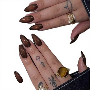 24 <span class=keywords><strong>Uñas</strong></span> <span class=keywords><strong>Postizas</strong></span> Cortas de Cobertura Completa <span class=keywords><strong>con</strong></span> Forma de Almendra Francesa, Importadas de China, de ABS, <span class=keywords><strong>con</strong></span> <span class=keywords><strong>Pegamento</strong></span> para Dedos - Product Image 3