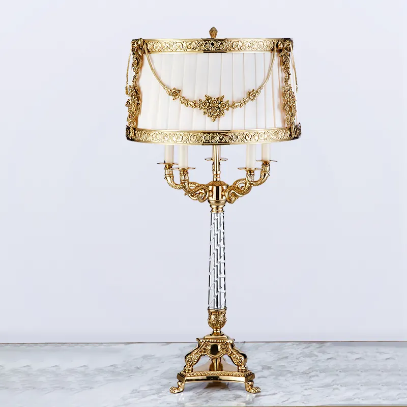 الإمبراطورية الفرنسية نمط الجدول مصباح التقليدية الكلاسيكية خمر Tole النحاس مكتب تركيبة إضاءة مع 5-أدى أضواء توفير الطاقة