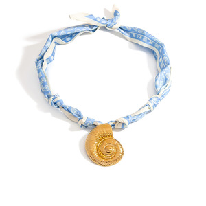 Collar de Seda Serie Océano con Colgante Dorado, Patrón de Planta, Cadena de Clavícula de Aleación de Zinc, Joyería de Regalo - Product Image 5