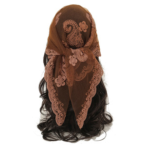 <span class=keywords><strong>Foulard</strong></span> carré brodé en dentelle OEM, motif rose/camélia, en Tencel, Hijab ethnique d'Asie centrale, Voile musulman élégant et doux - Product Image 1