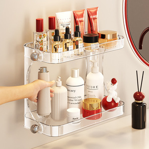 Bathroom Storage Rack Wall Mounted 2 Tier Clear <b>Acrylic</b> Cosmetic Organizer For Vanity With Durable Design - Product Image 4