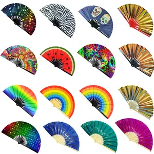 [I AM YOUR FANS] 13 Ribs Rainbow Color Large Kungfu Fan Wushu Dance Rave Fan for sale