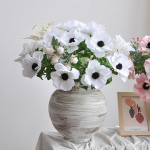 Fleurs d'anémone artificielles en soie de haute qualité en vrac, fleurs de pavot violettes et blanches pour mariage, remise de diplôme, nouvel an, décoration de la maison, FloDecor - Product Image 2