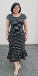 Ensemble deux pièces jupe queue de poisson jaune à pois et veste courte pour femme grande taille, tenue de cérémonie et de dimanche - Product Image 3