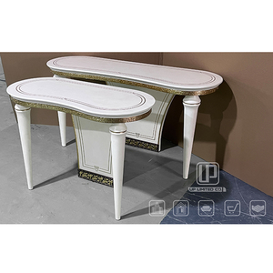 High End Hotel Apartment Living Room Furniture Oval White <b>Console</b> <b>Tables</b> Long Wooden <b>Tables</b> With <b>Gold</b> Frame 01 Oval <b>Console</b> - Product Image 5