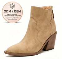 Damen Khaki Kunstleder Western Stiefeletten Spitze Zehe Gestapelter Blockabsatz Reißverschluss Hinten Lässige Schuhe Großhandel ODM OEM