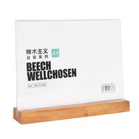 Support de signalisation en acrylique personnalisé en forme de T A4/A5/A6 avec base en bois pour support de menu, présentoir en acrylique, porte-cartes de table, numéros de table