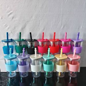 In-stock American-style 16oz 480ml Borderless Double-layer PS <b>Cup</b> Lid Popular Creative <b>Large</b>-hole Pearl Milk <b>Tea</b> <b>Cup</b> - Product Image 3