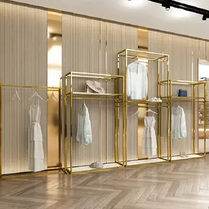 Étagère de magasin de vêtements de luxe classique et simple personnalisée, ensemble de porte-vêtements, présentoir de vêtements, meubles de mariage