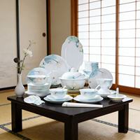 58-teiliges Luxus Jingdezhen Weißes Jade-Ton Geschirrset, Elegantes Lotus-Print Dinner-Service für Besondere Anlässe, Heimdekoration und Geschenke