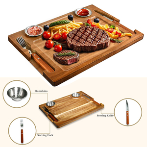 Nouveau <span class=keywords><strong>Kit</strong></span> de planche de service à steak de cuisine en bois d'acacia avec couteau fourchette 5 pièces ensemble de planche à découper pour fromage légumes Charcuterie - Product Image 4