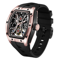 Montre mécanique automatique squelette de luxe, boîtier en or rose, style tourbillon, montre-bracelet pour homme, bracelet en silicone, prête à être expédiée