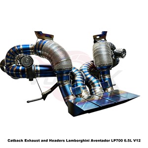 ระบบไอเสียแบบ Catback วาล์วทรอนิกส์ ไทเทเนียม พร้อมท่อ Downpipe และแผ่นกันความร้อน Vortex สำหรับ Aventador LP700 6.5L V12 สีฟ้าเบิร์นท์ - Product Image 4