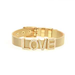 BC2004 Popolare Oro Placcato In Acciaio Inossidabile Della Maglia Regolabile Wristband Del Braccialetto <span class=keywords><strong>con</strong></span> Diamante DELLA CZ Pavimenta Lettere Parole di Fascino del Cursore - Product Image 2