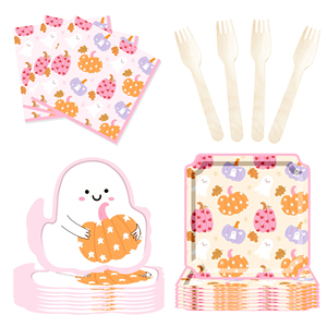 DAMAI - Juego de Vajilla para Fiesta de Halloween con Diseño de Calabaza, Platos de Papel y Molde de Fantasma para Suministros de Halloween, para 8 Personas - Product Image 4