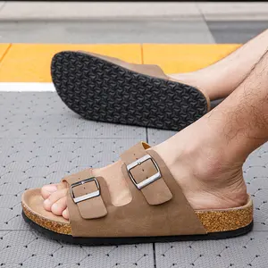 Nueva llegada de sandalias de corcho de alta calidad para hombres con plantilla de ante de vaca, toboganes de soporte de arco con correas de hebilla ajustables