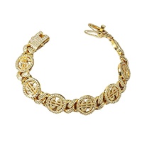 Collier tendance en forme de signe dollar $ serti de zircone cubique, plaqué or, style hip-hop, avec chaîne à maillons symbole de monnaie pour hommes