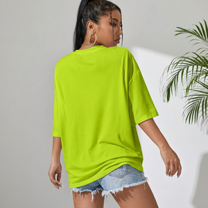 T-shirt ample à col rond pour femme, couleur unie, épaules tombantes, 100% coton jersey, coupe ample, manches trois-quarts, printemps été - Product Image 3