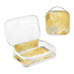 Lot de 2 mini trousses de toilette transparentes en PVC avec motif floral hawaïen jaune, organiseurs de maquillage, pochettes de voyage - Product Image 3
