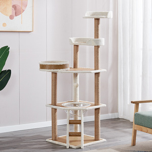 Tikar keren bingkai panjat kucing, empat musim Universal tikar rotan tujuan ganda Suede kayu ramah lingkungan 4 tingkat kucing tiang goresan - Product Image 4