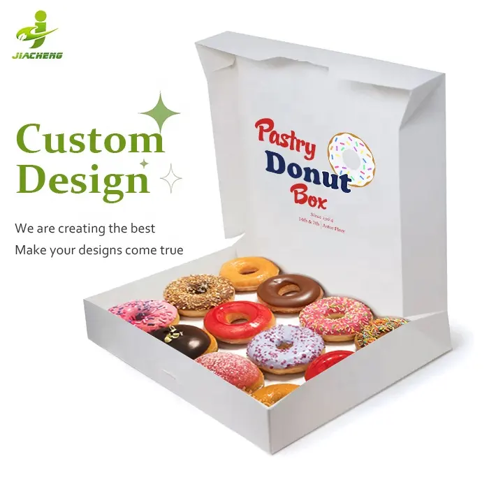 Cajas de papel de embalaje con logotipo personalizado, diseño automático de una pieza de grado alimenticio impreso, pastel, galleta, panadería, pastelería, macarrón, donut