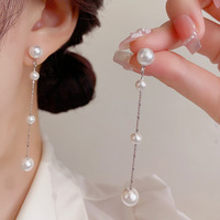 Pareloorbellen Koreaanse en Japanse stijl Zachte en veelzijdige lange pareloorbellen met kwastjes Eenvoudig en elegant afslankend effect