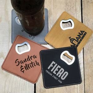 Sous-verre personnalisé en acier inoxydable de 4 pouces avec impression sérigraphique, cadeau pour les demoiselles d'honneur, en similicuir avec ouvre-bouteille - Product Image 4