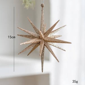 Ornements d'arbre en forme d'étoiles scintillantes dorées, argentées et blanches, boules pointues brillantes assorties avec cordon de suspension - Product Image 5