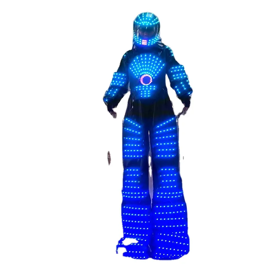 Kostum jalan Stilt Robot Led harga pabrik karnaval pesta buatan cocok Robot penerangan Led Cosplay Robot Led