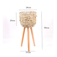 Panier de fleurs en rotin, Pots de plantes en bambou, ensemble de support, panier de jardinière en osier avec pieds de support