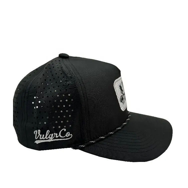 Bán buôn tùy chỉnh 5 Bảng điều chỉnh thêu logo Rope Snapback cap, Hip hop hóa đơn phẳng Snap trở lại, laser cắt lỗ đục lỗ hat