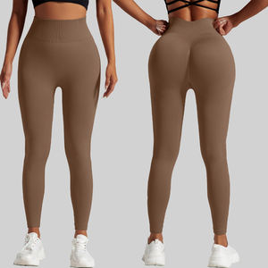 2024 diskon besar-besaran celana yoga garis vertikal legging yoga multiwarna warna polos celana yoga angkat pinggul pinggang tinggi celana yoga seksi untuk wanita - Product Image 5