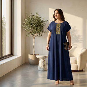 Vestido Maxi Modesto Talla Grande Azul Oscuro con Detalle en el Panel Frontal - Product Image 1