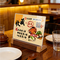 Support de menu transparent en acrylique A4 personnalisé, portable, en forme de T, avec base en bois, pour affichage publicitaire