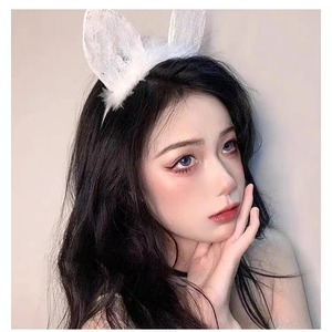 Serre-tête en dentelle avec oreilles de chat noir et blanc pour fête d'Halloween, accessoire de cheveux pour femme - Product Image 2