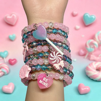 Bracelet perlé Y2K, Nouveaux charms colorés imitation aliments et desserts (fruits, fleurs), Bracelet de perles pour femme de niche