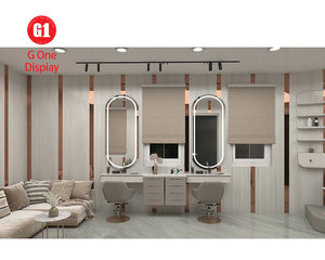 Professional Barber Work Station with Wall Mirror Station Hair Salon Furniture Custom Barbershop Design - Product Image 1