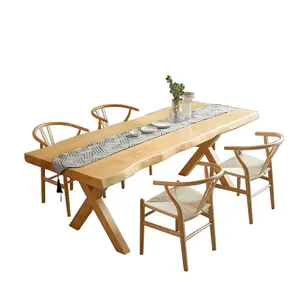 Tabela de madeira sólida de alta qualidade, móveis vintage, cor de madeira, mesa de jantar retangular